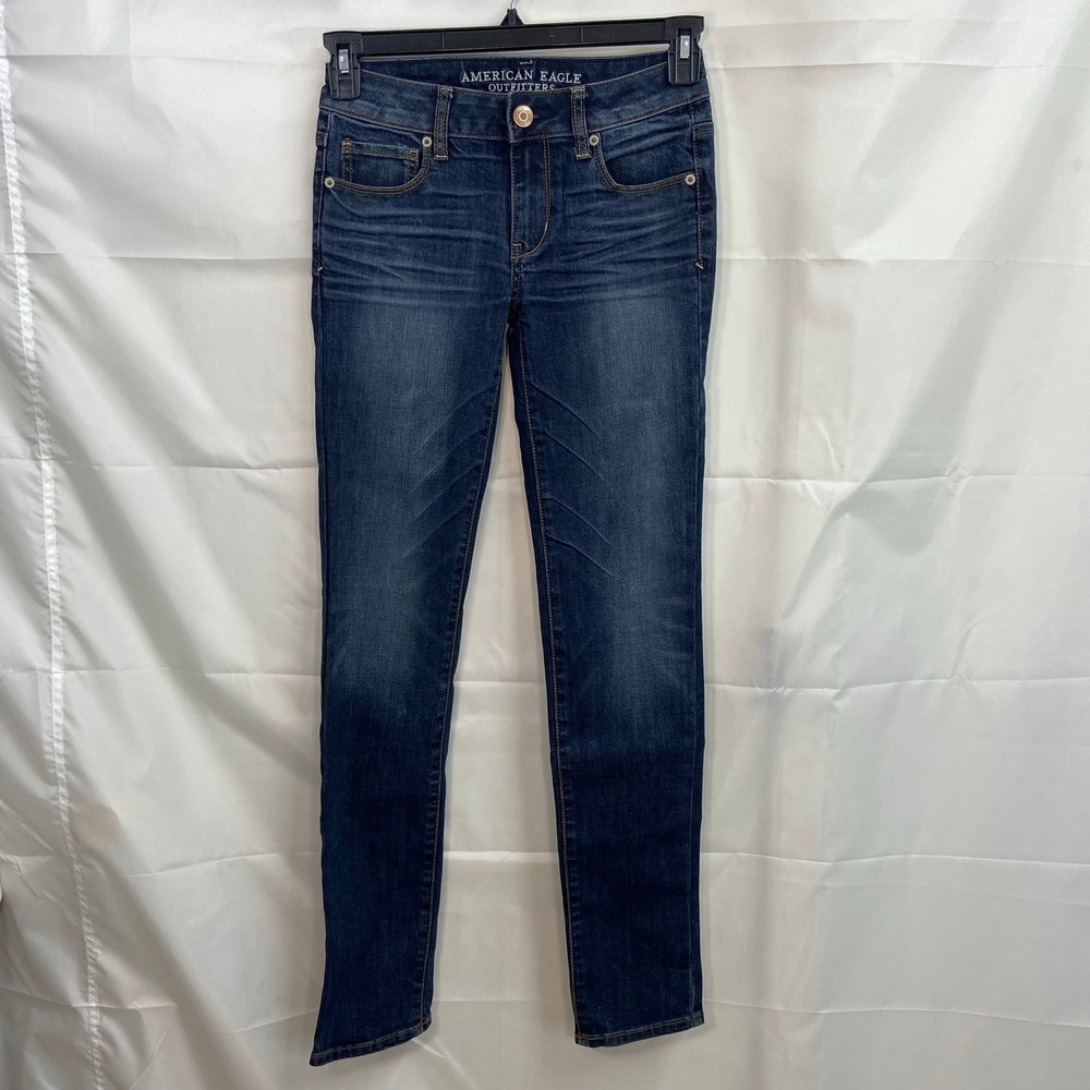 American Eagle women's‎ dark wash super stretch skinny cotton jeans casual 0